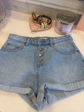 Roxy Light Blue High-Waist Button-Front Denim Shorts